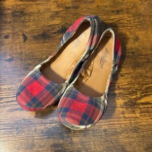 Lucky Brand‎ Plaid Ballet Flats Red Navy Tan Shoes (Women's 9.5) with Box